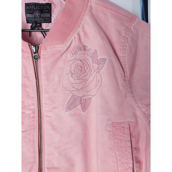 NWT Affliction Salmon Pink Lace Up Bomber Jacket - Medium - Picture 9 of 12